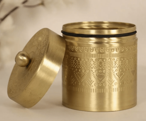 Handcrafted Brass Jar with Lid for Tea, Sugar and Spice in Kitchen Use | Handmade in India